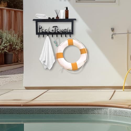 OYEFLY Wall Mount Towel Rack with 8 Hooks & Shelf (Black)