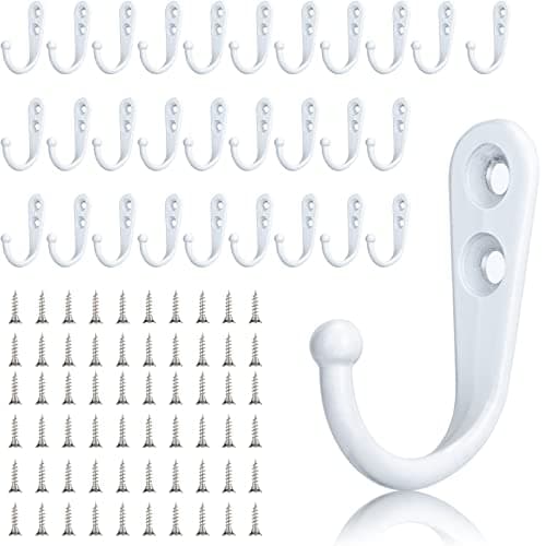 Yangbaga 60 Screw Large Metal Wall Hooks, Black Heavy Duty for Coats, Purse, Towel — White
