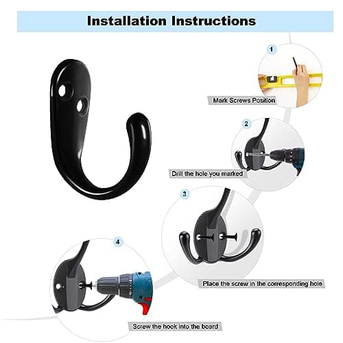 Kruodop 10-Pack Heavy-Duty Wall Hooks for Coats, Handbags, and Towels - Black Metal Hangers with Screws