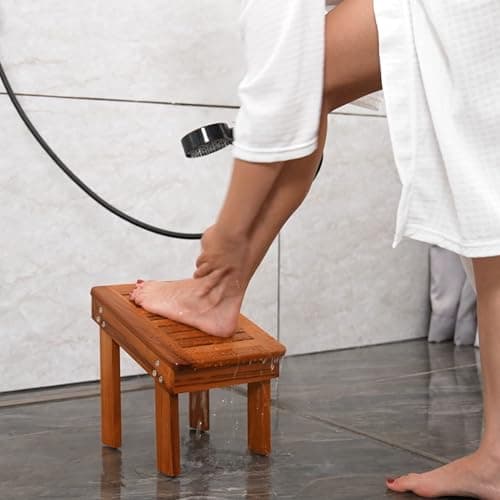 Utoplike Sturdy Teak Wood Shower Foot Stool for Leg Shaving