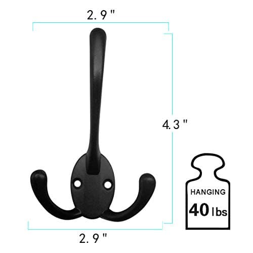 Retro Double Utility Rustic Hooks for Thick Coats and Bags (6 Pack)