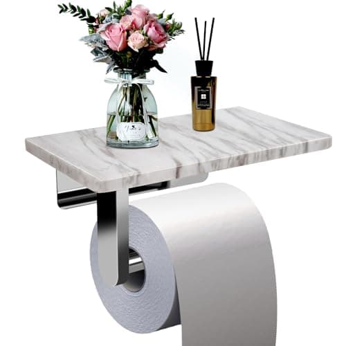 Brushed Nickel Natural Marble Toilet Paper Holder, Wall Mounted for Bathroom Washroom — White