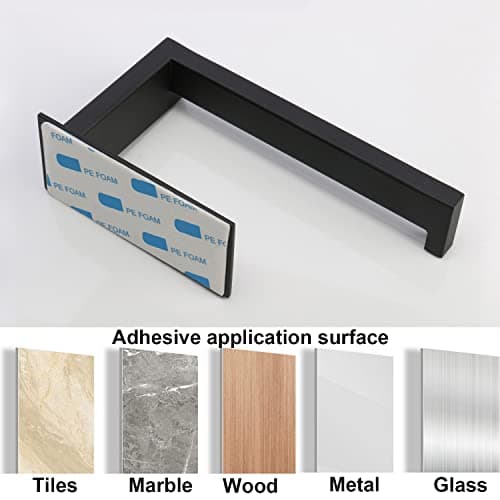 Stainless Steel Self-Adhesive Toilet Paper Holder, Matte Black, No Drilling Easy Install