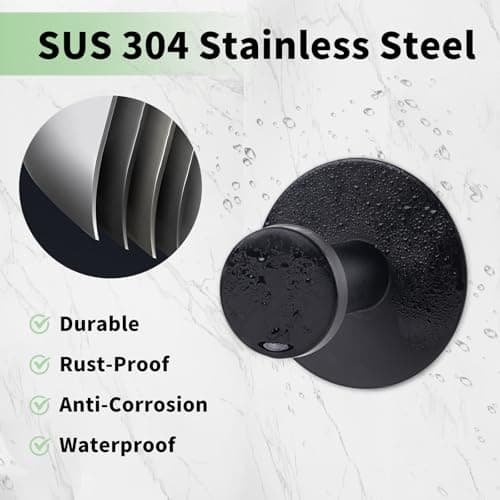 Bathroom Wall Towel Hooks - Stainless Steel, Up to 12LB, Matte Black
