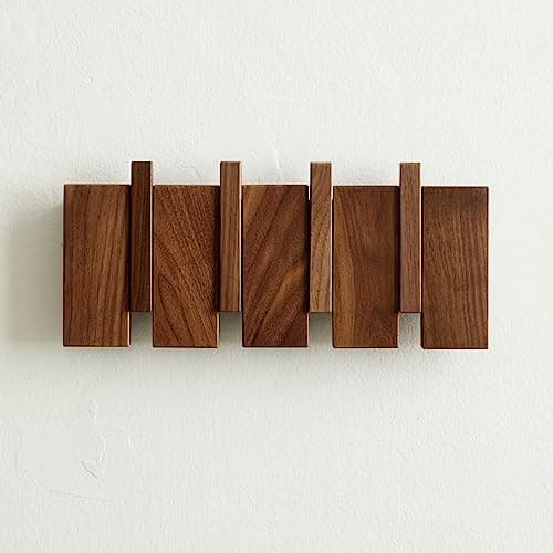 Walnut Wood Coat Rack with 4 Hooks, Heavy Duty Wall Mount Home Decor