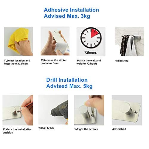 White Wall Mount Coat Rack with 4 Hooks, Stainless Steel Door Hooks