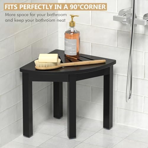 Domax Bamboo Corner Shower Foot Rest, Non-Slip Waterproof Black