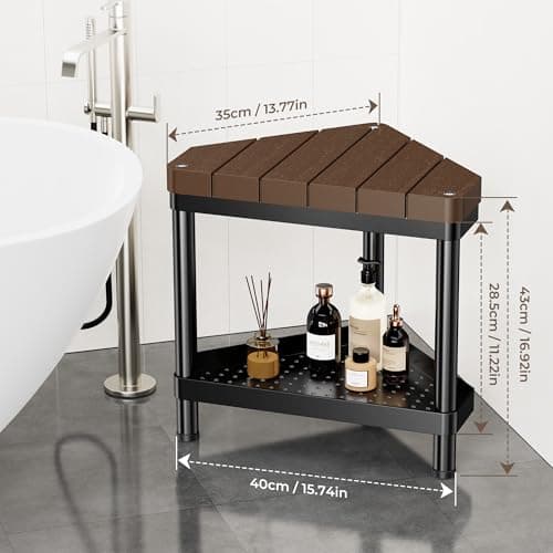 Orimade Rustproof Corner Shower Bench with Storage, Waterproof Leg Shaver Seat, Bronze