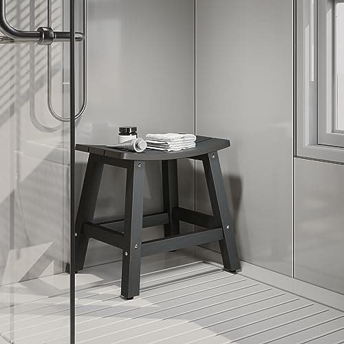 DWVO Water Resistant Poly Lumber Shower Bench, Non-Slip Bathroom Stool (Black)
