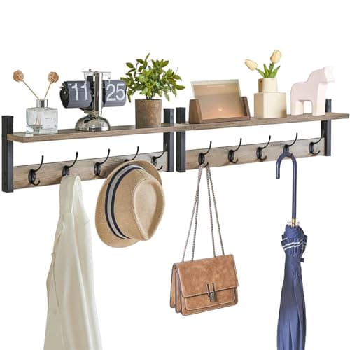 Rustic Brown Wall Mounted Coat Rack with 8 Hooks and Shelf UHWS001H-2 — Silver Gray
