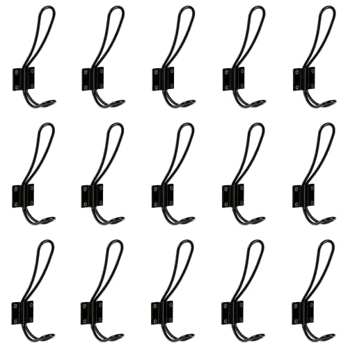 15 Pack Heavy Duty Retro Black Coat Hooks, Wall Mount with Screws — STYLE C