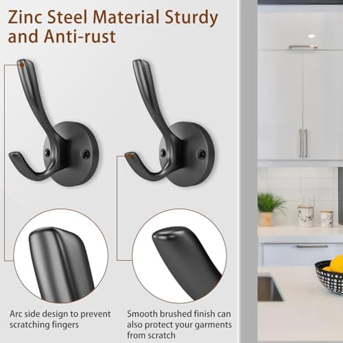 ZUONAI Matte Black Wall Hooks 2 Pack Heavy Duty Black Coat & Hat Hooks