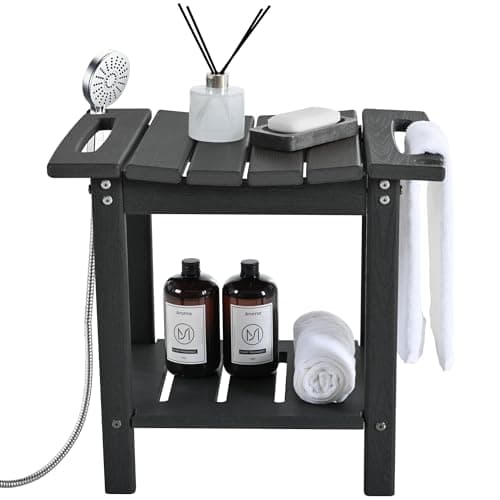 Weather-Resistant HDPE Shower Bench, Waterproof Foot Stool for Spa Bathroom (Black)