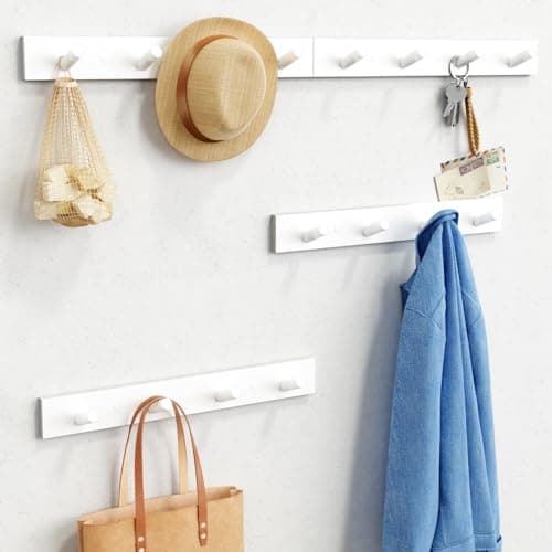 Forbena Natural Wood Coat Rack, 16 Hooks, Wall Mount Set - Kids &amp; Girls Room — White