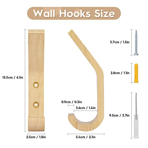 Heavy Duty Natural Oak Wood Coat Hooks Wall Organizer (4 Pack)