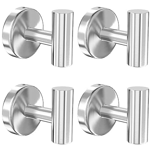 Stusgo 4-Pack Matte Black Stainless Steel Towel Hooks for Bathroom Wall Mounted — Sliver Drilling“t”shape 4pc