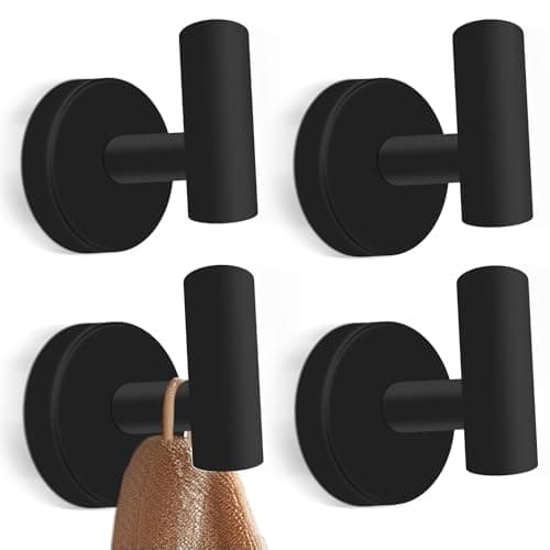 Black Matte Towel Hooks, Stainless Steel, 4 Packs Bathroom & Kitchen Wall Mount