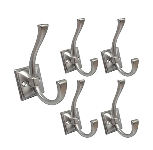 QCAA Matte Black Zinc Die Cast Coat and Hat Hook, 5 Pack — Nickel