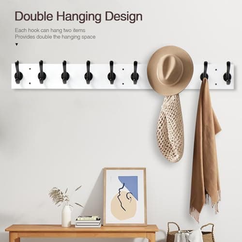 Tatub 38.6" White Wall Mount Coat Rack with 10 Hooks