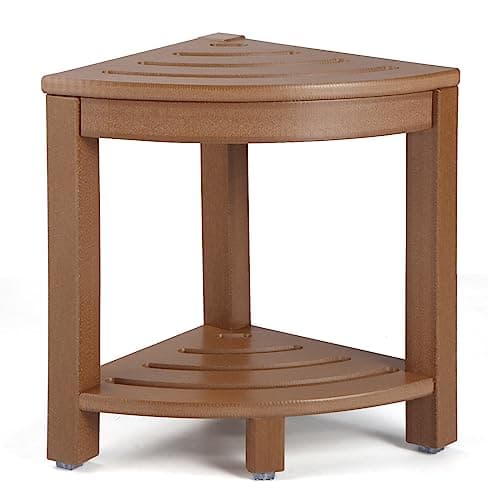 Corner Shower Stool with Storage Shelf for Bathroom - White — Teak