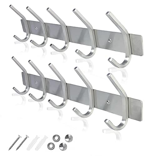 GlazieVault Stainless Steel Coat Rack (2 Pack) - Heavy Duty Hooks for Hats, Towels, Robes - Silver