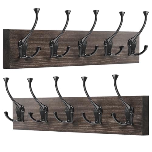IBosins 2-Pack Rustic Wall-Mount Coat Rack with Hooks - 17'' Old Wood Color for Entryway and Living Room