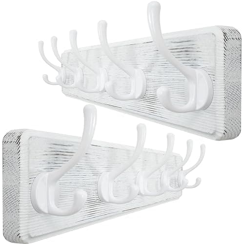 WEBI Rustic Brown 5-Hook Wall Mount Coat Rack — White/White