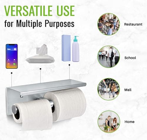 Alpine Rust-Resistant Dual Roll Toilet Paper Holder with Phone Shelf