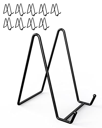 Lzerking 10-Pack Black Metal Plate Display Stands for Pictures & Decor