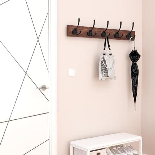 Heavy Duty Triple Coat Hooks Wall Mounted - Set of 14 with Screws, Black - Utility Hooks for Coat, Bag, Towel, Umbrella - Retro Style - Rustic Design - Ideal for Home or Office