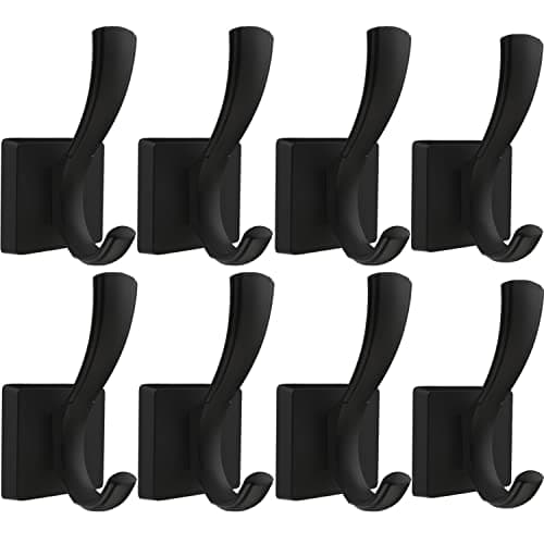 3 Pack Black Towel Hooks for Bathroom Coat & Key Hanging — Black