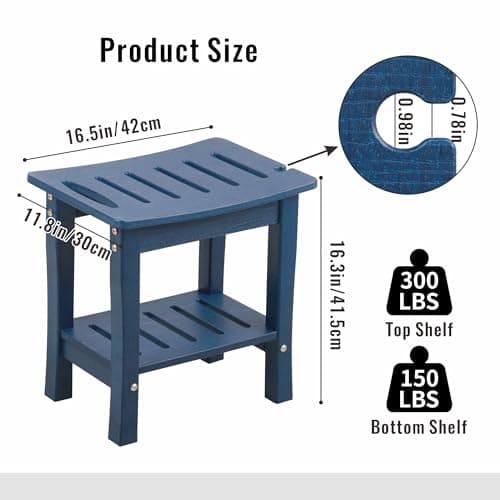 Waterproof HDPE Shower Bench with Storage and Non-Slip Shaving Shelf (Navy)