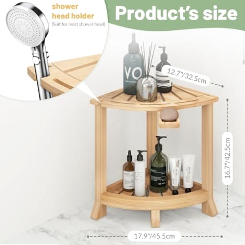Bamboo Shower Bench with Storage, Non-Slip Waterproof Seat for Elderly, Shavingecess, 18 Inches