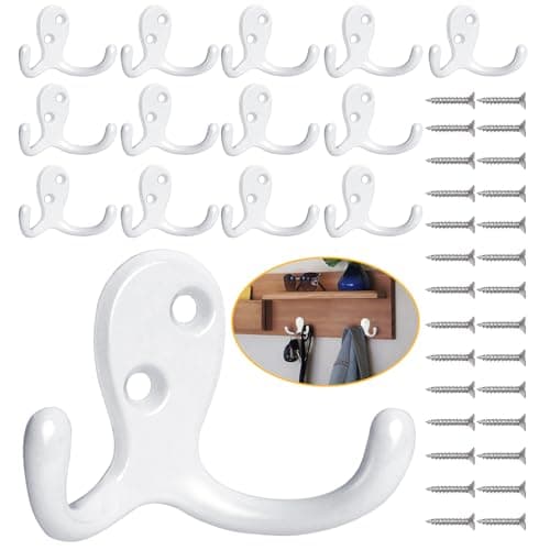Heavy Duty 14 Pack Double Prong Coat Hooks for Hanging Towel, Coat, Bag, Hat, Cup, Key
| No Rust Black Metal Wall Mounted Coat Hooks with 28 Screws for Heavy Duty Use
| 14 Pack Coat Hooks for Hanging Towel, Coat, Bag, Hat, Cup, Key - Wall Mounted wi 