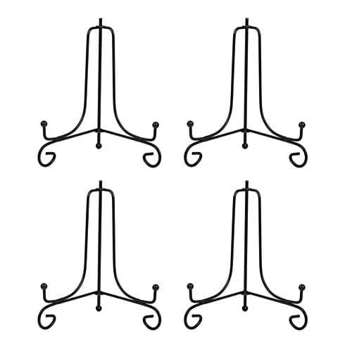 LIONWEI 4 Inch White IronPlate Stand Holder for Plates and Photos, 4pcs — Black