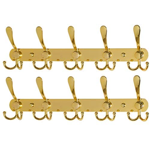 Wall Mounted Coat Rack with 5 Tri Hooks - Stainless Steel, Heavy Duty (Black, 2 Packs) — Gold