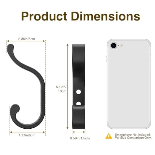 Black Wall-Mount Coat Hanger, 4 Pack - Hold 30 Lb, Heavy Duty Coat Hooks