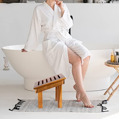 BLUEWEST Acacia Wood Shower Stool - Rest, Shave, & Bench for Small Spaces