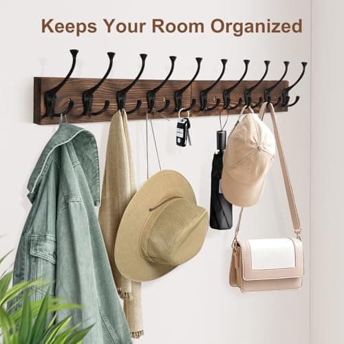 Rustic Large Coat Rack with 10 Hooks for Entryway and Farmhouse Style