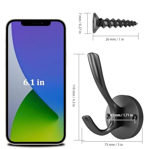 ZUONAI Matte Black Wall Hooks 2 Pack Heavy Duty Black Coat & Hat Hooks