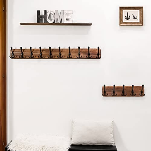 SKOLOO Rustic Wall Mount Coat Rack - 38.6 Wooden Hanger for Jackets and Coats