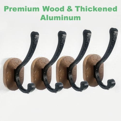 4 Pack Wood Wall Hooks for Coats, Hats, Keys & Towels