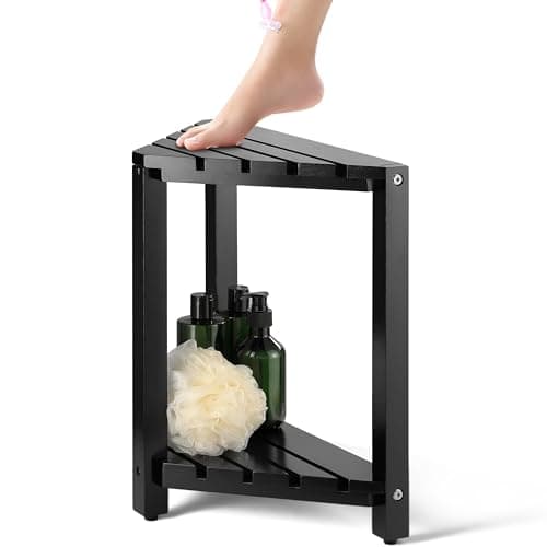 Shower Stool for Shaving Legs: BlueWest Wooden Corner Bench — Black