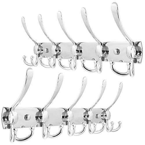 WEBI Wall Mount Coat Rack with Hooks for Jackets and Clothes — Silver