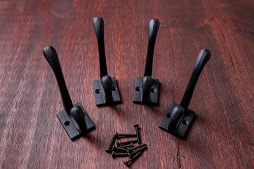 CRAFTSMAN ROAD Vintage Cast Iron Wall Hooks (Black, Set of 4) | Rustic Farmhouse Coat Hooks | Perfect for Coats, Bags, T