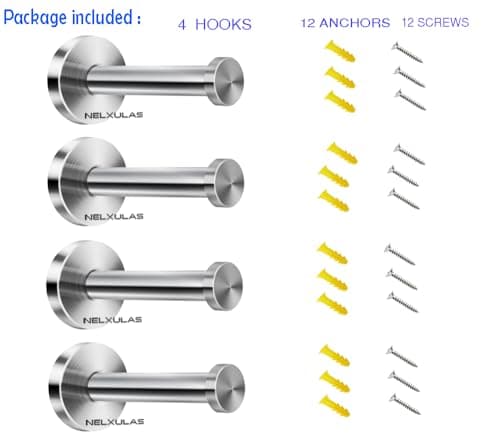 Brushed Stainless Steel Bath Towel Hooks, 4 Wall Mount, 4 PCS