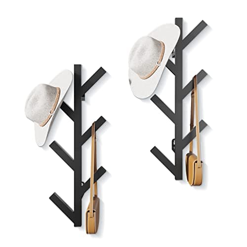 RRG Vertical Wall Coat Rack, 16 inch Metal, for Hats & Jackets (16") — Black(2 Pack)