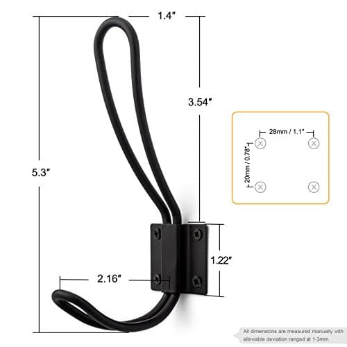 Rustic Black Metal Wall Hooks, 5pcs, Heavy Duty