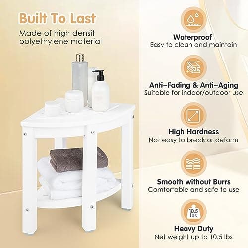 Giantex Waterproof Corner Shower Stool with Storage Shelf (White)