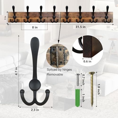 Burnt Brown Wall Mount Coat Rack 31.5'' for Living Room & Bathroom